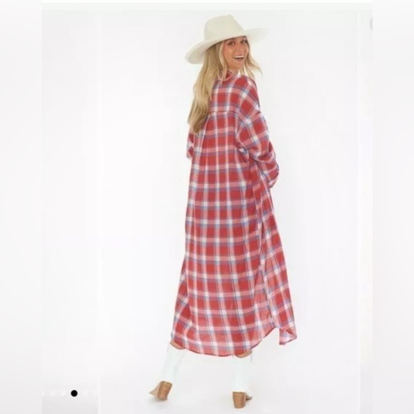 Show Me Your Mumu Leo Button Down Boho Western Long Tunic in Red Plaid -… - Picture 14 of 15